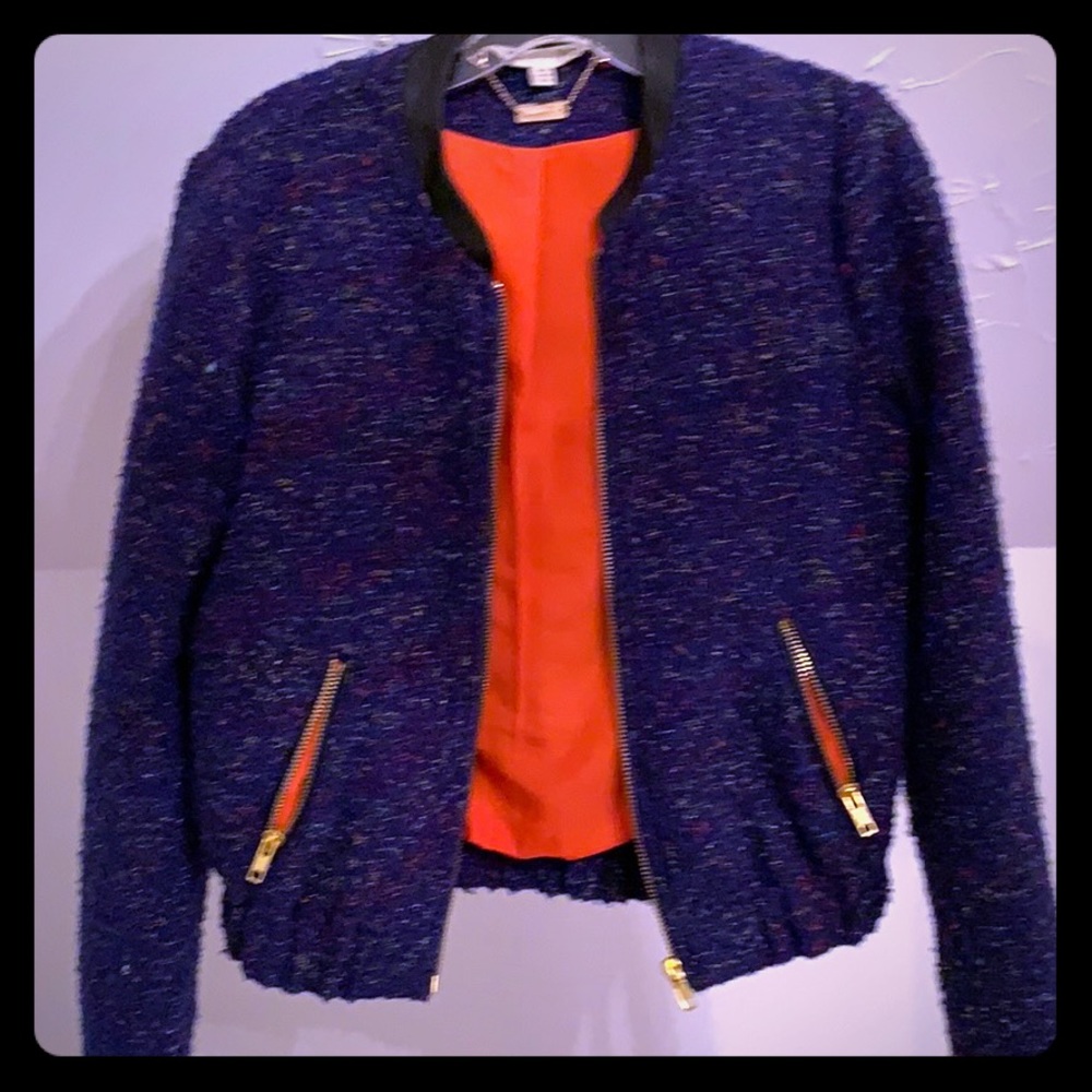 Blue tweed Jacket with gold zippers